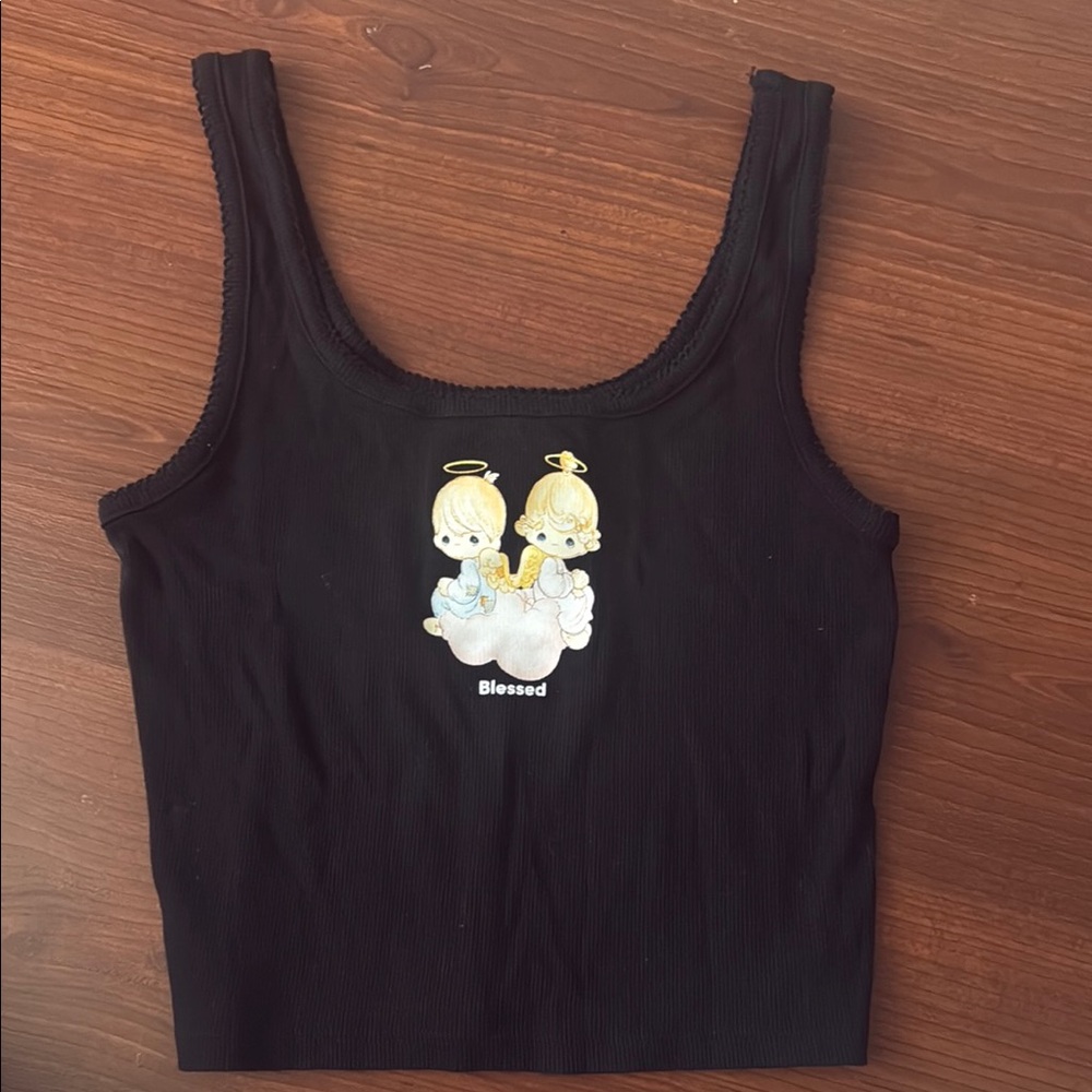 Black Tank Top with Angel Graphic